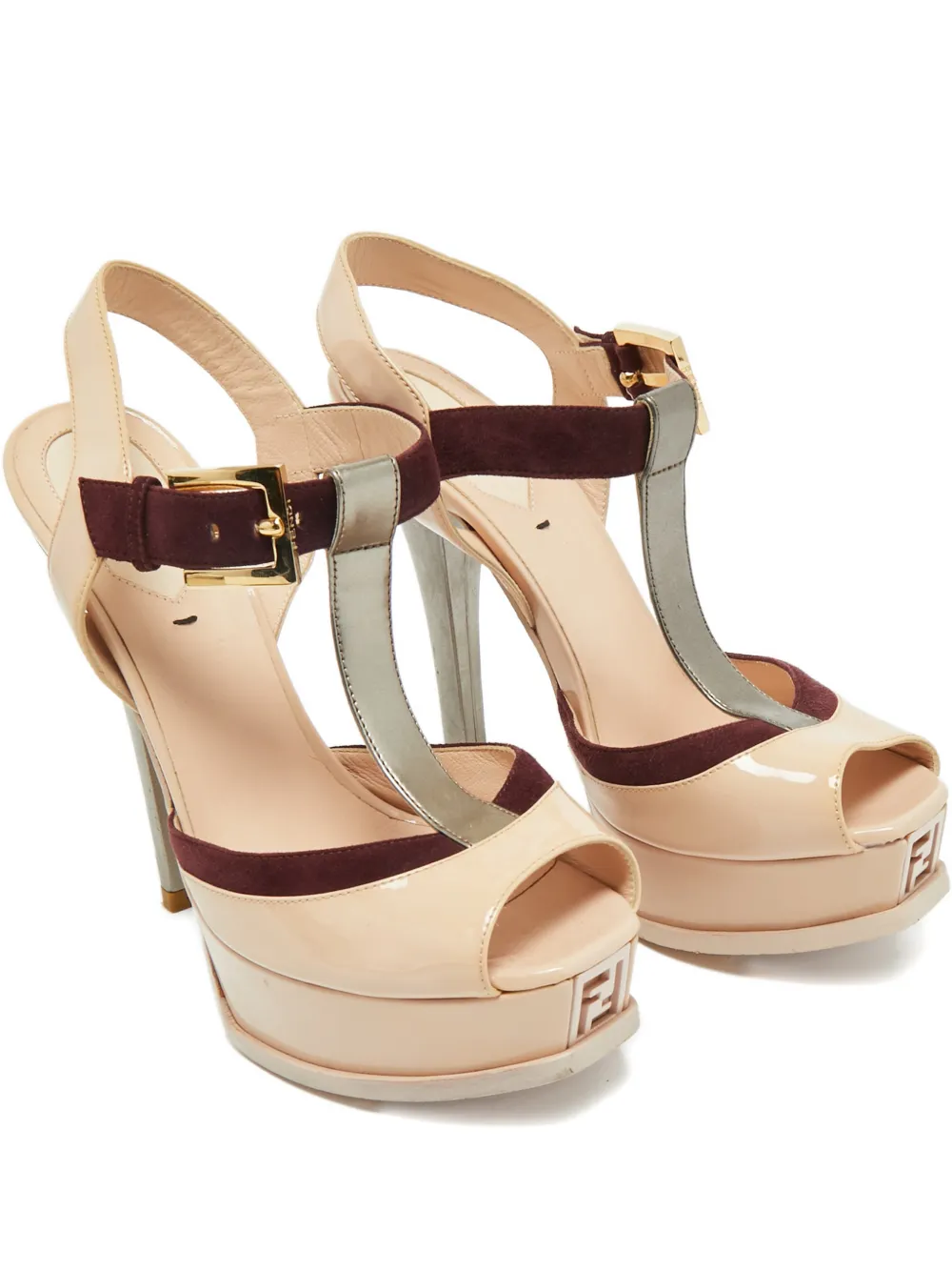 Pre-owned Fendi Platform T-strap Sandals In Neutral