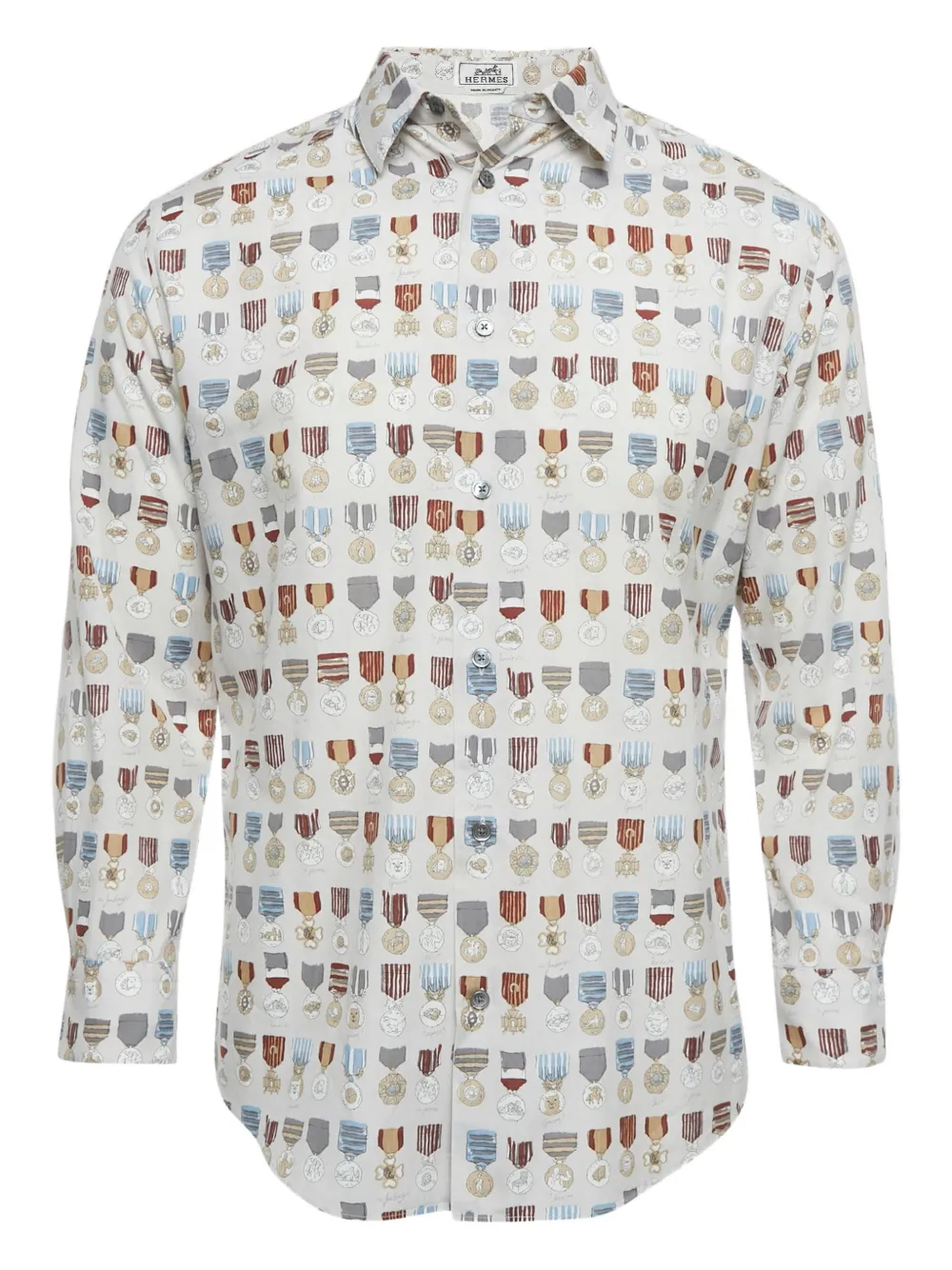 Hermès Pre-Owned medal-print button-down shirt - Bianco