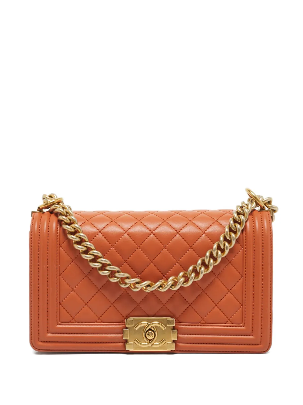 CHANEL Pre-Owned 2014-2015 mittelgroße Schultertasche mit gesteppter Kette - Orange