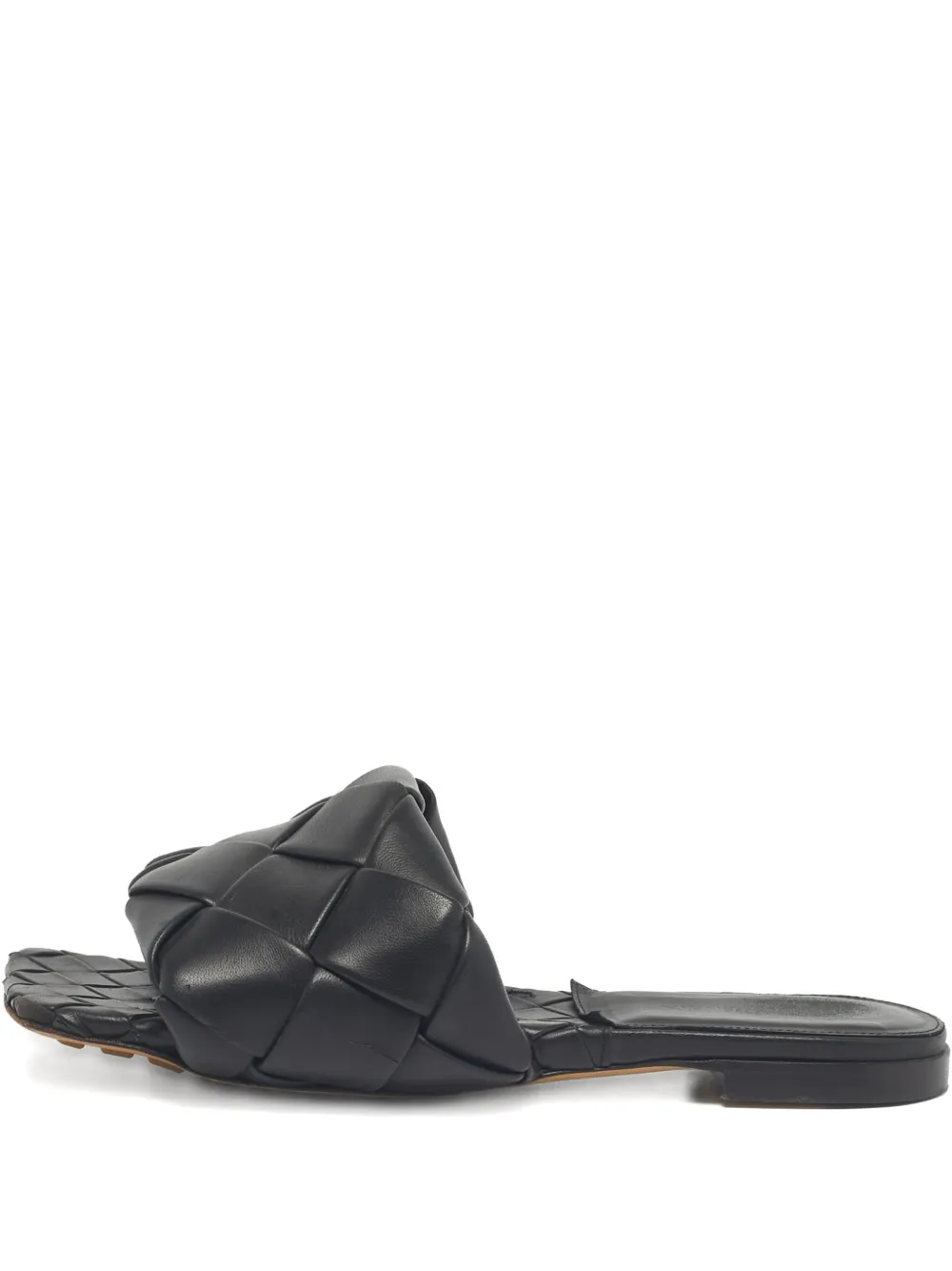Pre-owned Bottega Veneta Lido Woven-leather Flat Sandals In Black