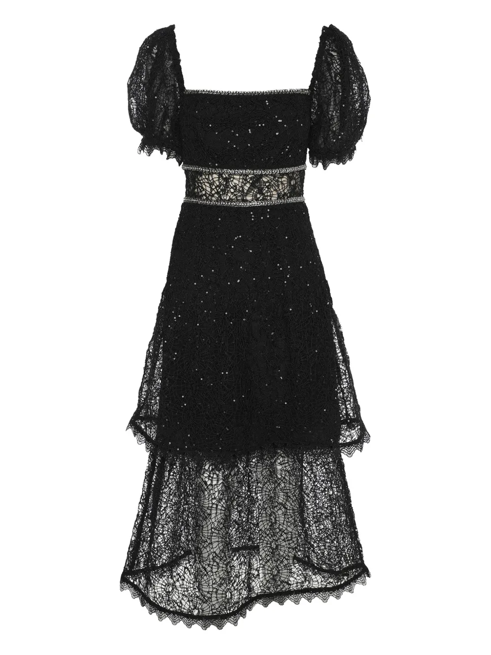 Self-Portrait Pailletten-Midikleid aus Spitze - Schwarz