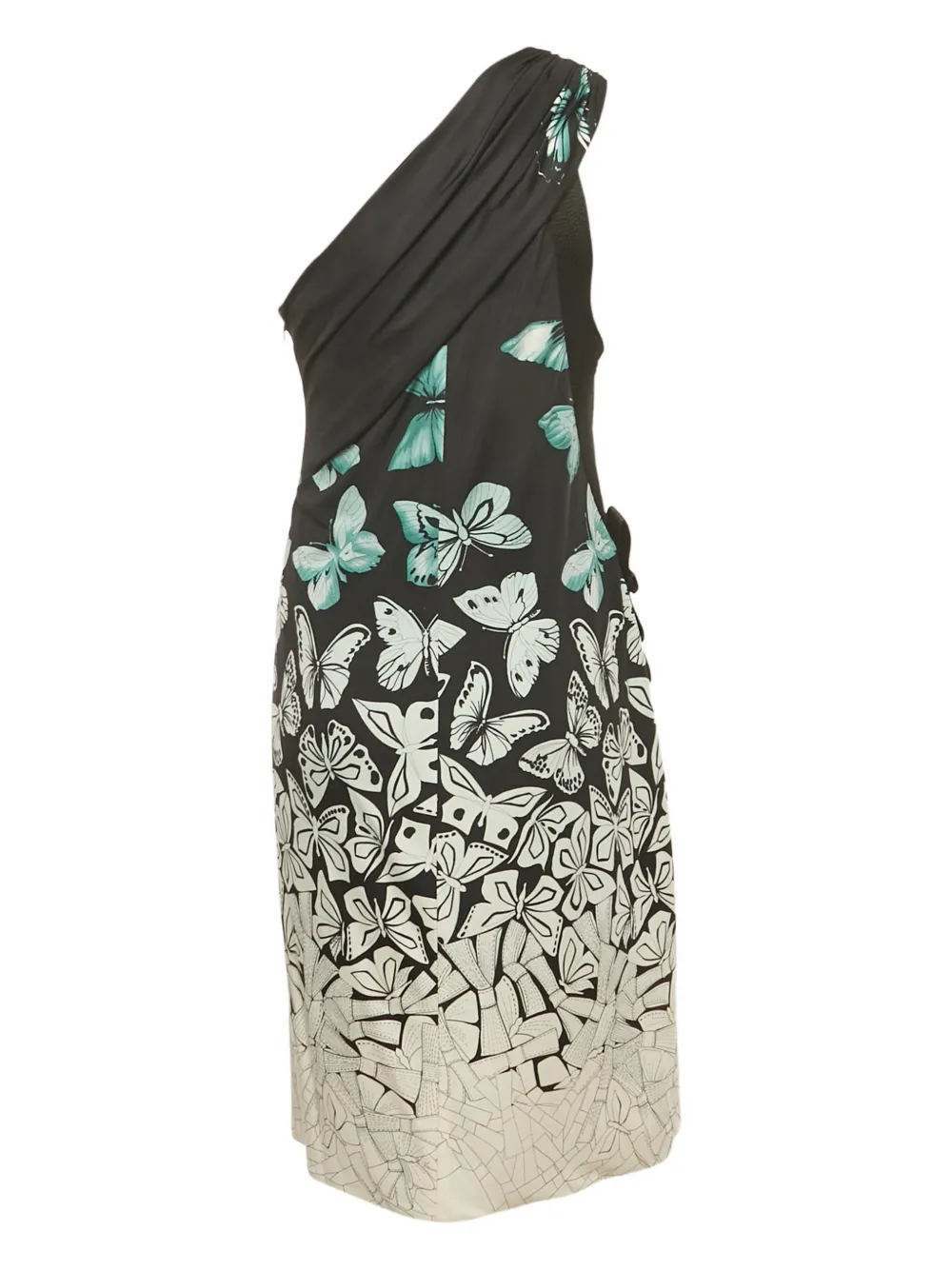 Versace Pre-Owned butterfly-print one-shoulder dress - Zwart