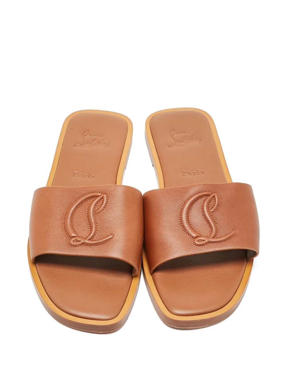 Christian Louboutin Pre-Owned CL embossed leather flat sandals - Bruin