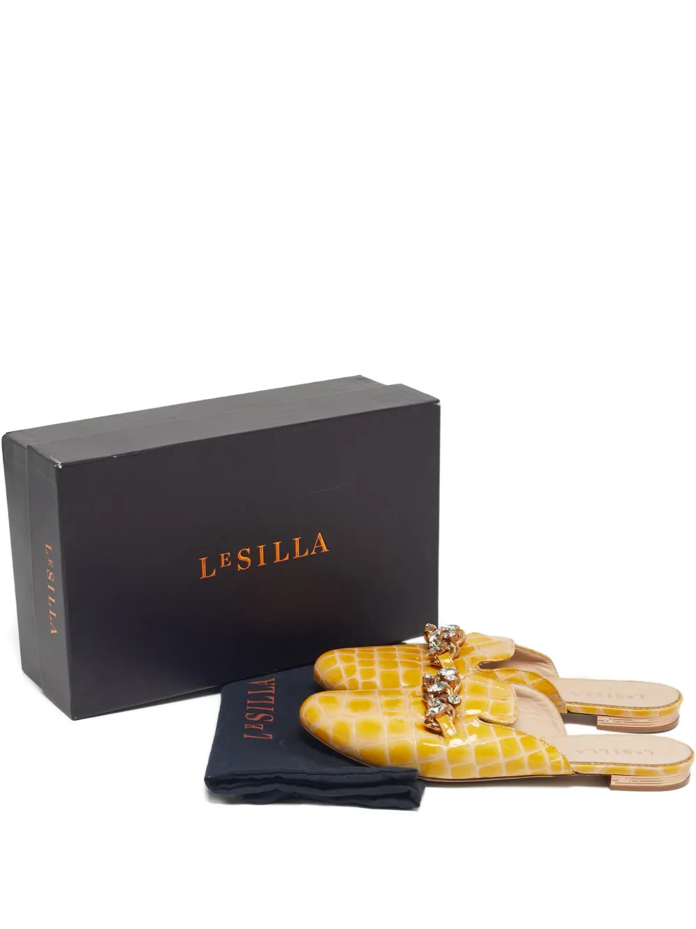 Le Silla croc-embossed crystal-embellished mules - Gelb