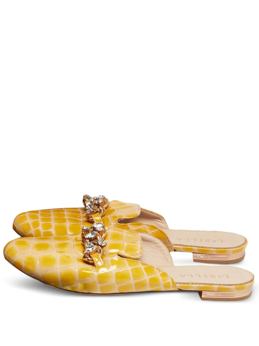 Le Silla croc-embossed crystal-embellished mules - Giallo