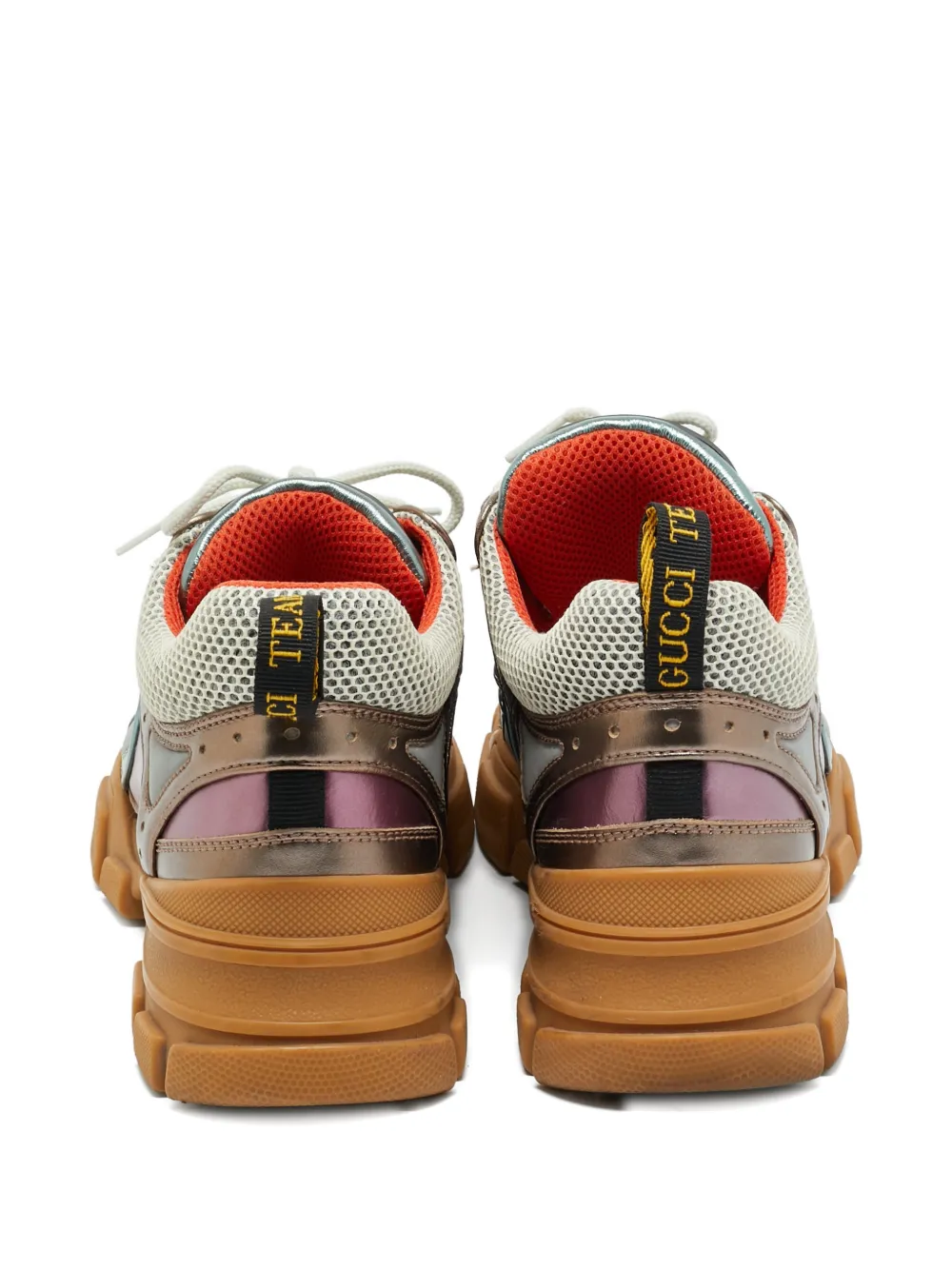 Gucci Pre-Owned knitted leather lace-up sneakers - Goud