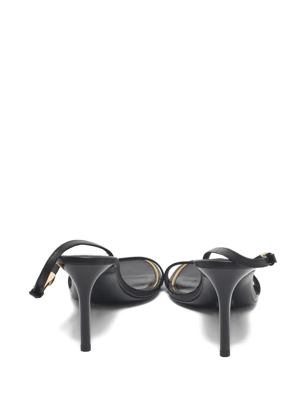 Pre-owned Tory Burch Double T Leather Slingback Sandals In Black