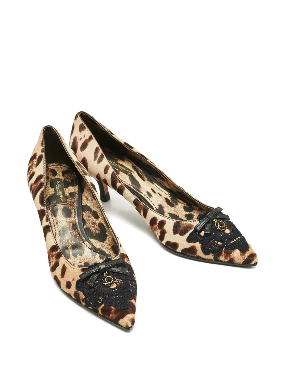 Pre-owned Dolce & Gabbana Leopard-print Bow-detail Pumps In Neutral