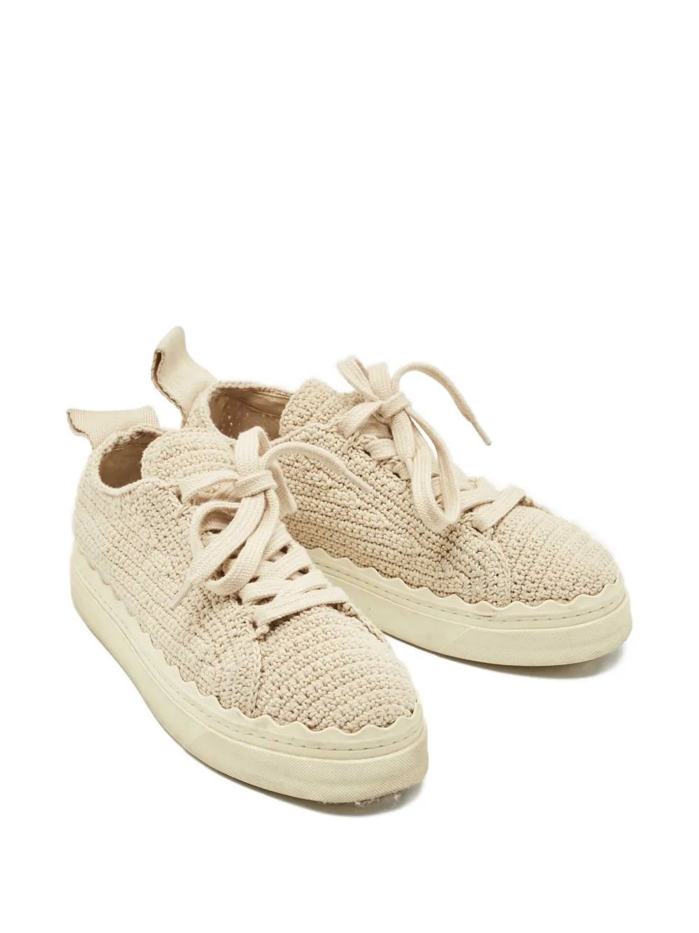 Chloé Pre-Owned Lauren knit scalloped sneakers - Beige