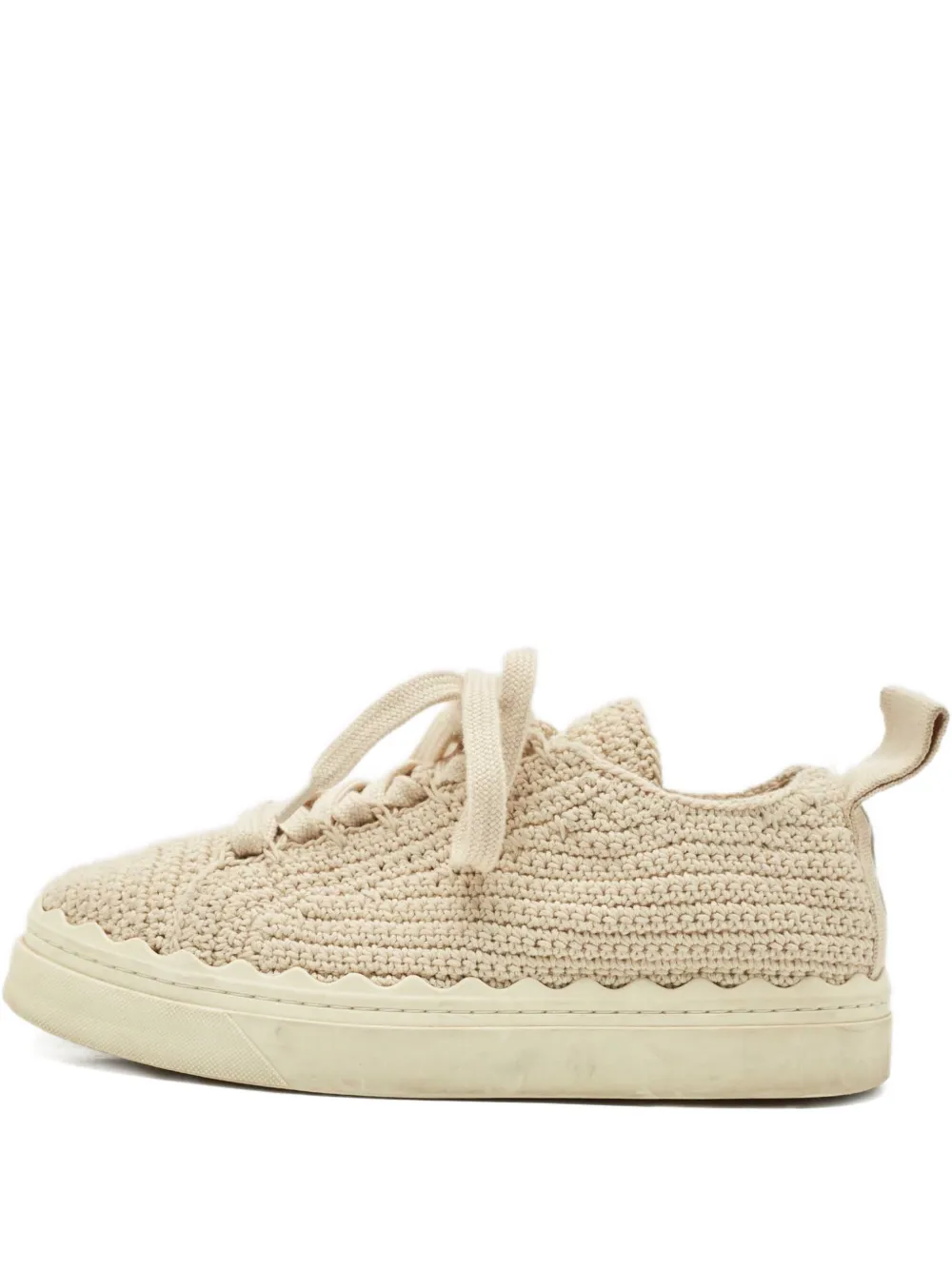 Chloé Pre-Owned Lauren knit scalloped sneakers - Nude