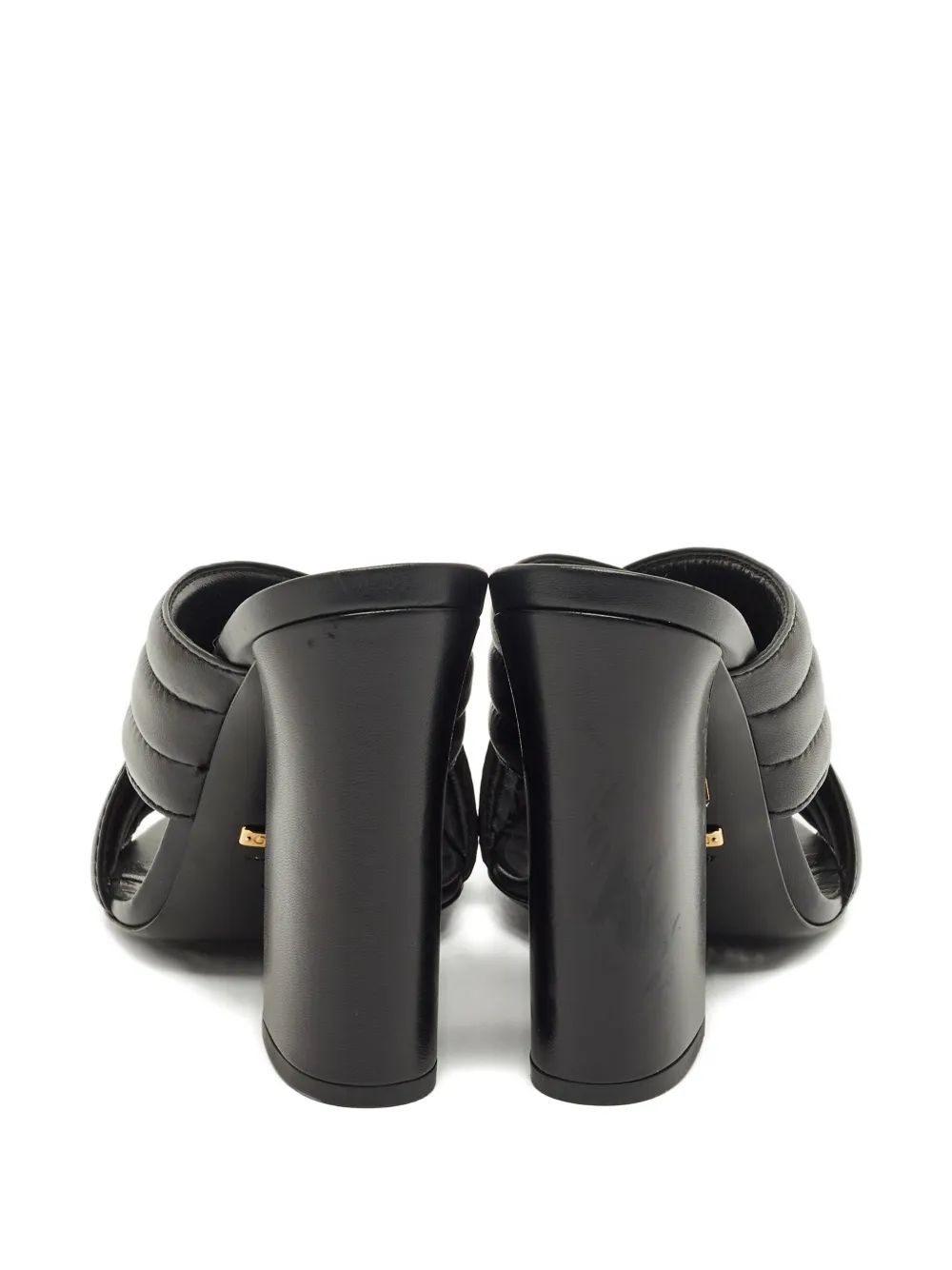 Pre-owned Gucci Webby Leather Mules In Black