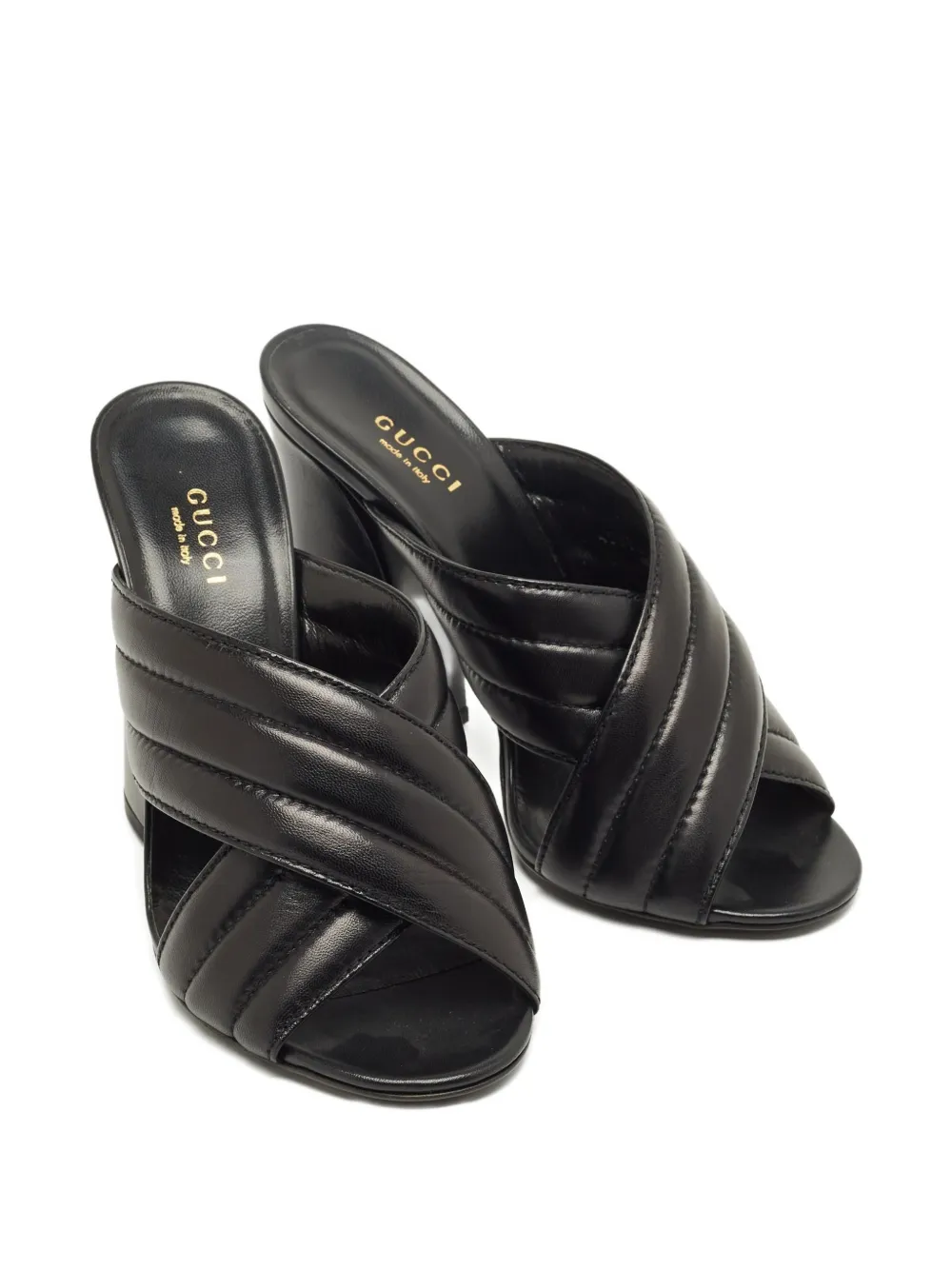 Pre-owned Gucci Webby Leather Mules In Black