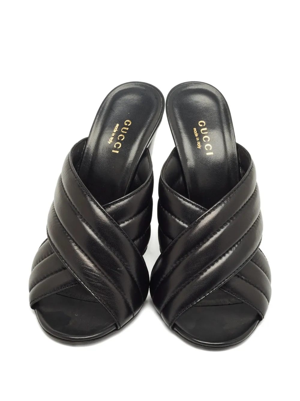 Pre-owned Gucci Webby Leather Mules In Black