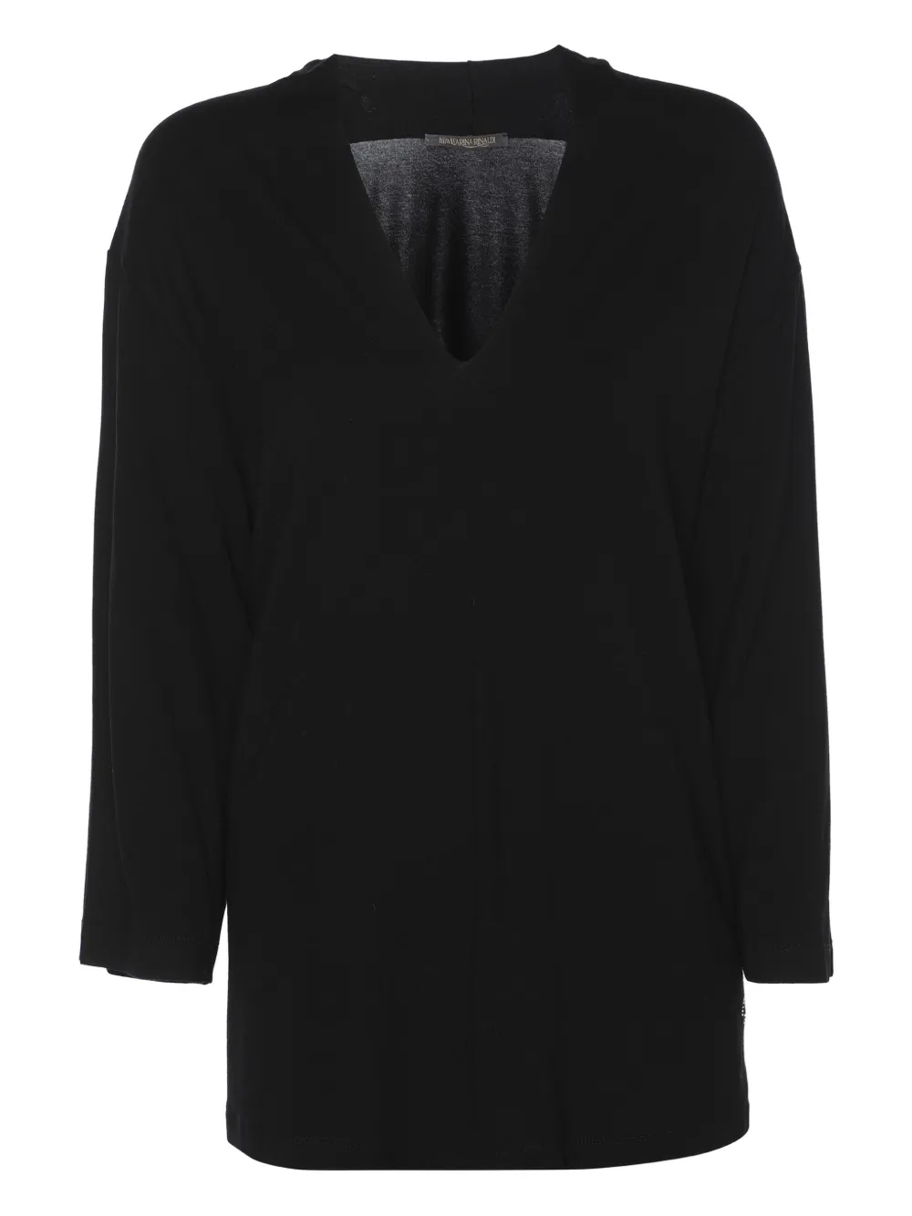 Pre-owned Marina Rinaldi Jersey V-neck Top In Black