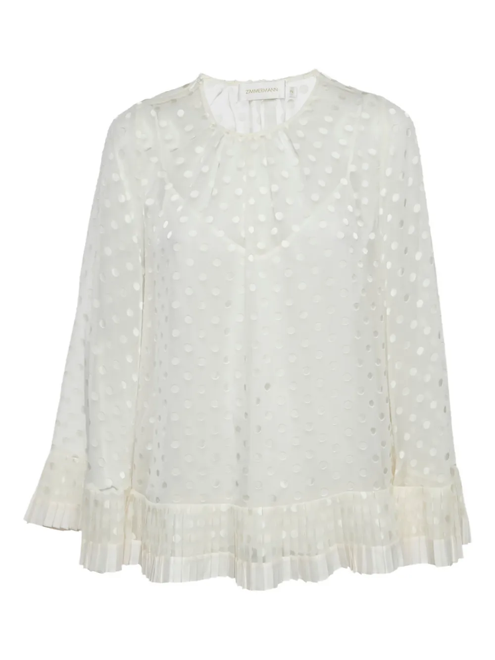 Pre-owned Zimmermann Dotted Pleated Top In White