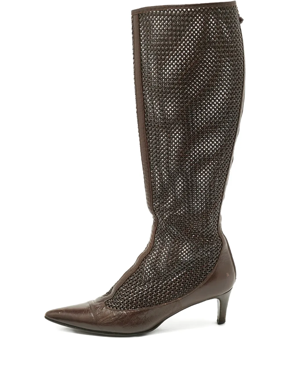 Bottega Veneta Pre-Owned woven zipped boots - Marrone