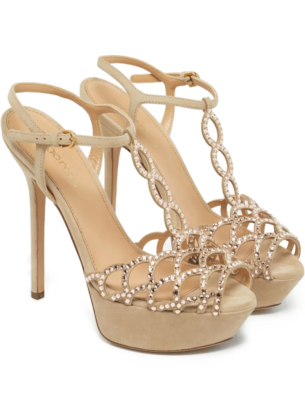 Sergio Rossi Vintage scalloped suede sandals - Nude