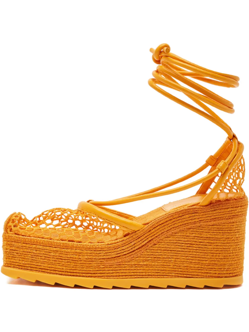 Pre-owned Bottega Veneta Wedge-sole Espadrilles In Orange