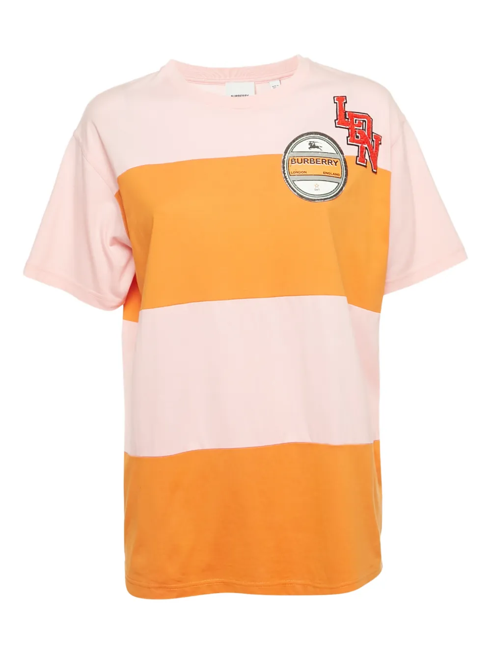 Burberry Pre-Owned logo-appliqué striped T-shirt - Rosa