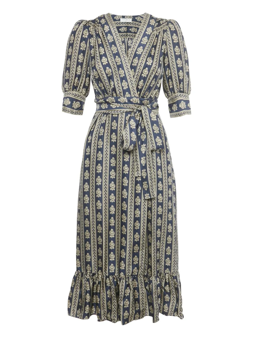 SANDRO wrap silk midi dress - Blue