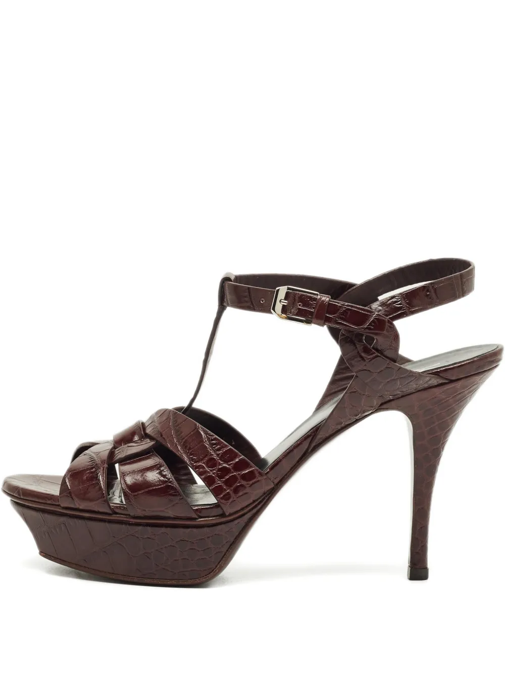Saint Laurent Pre-Owned Croc-embossed platform sandals | Brown | Image 1