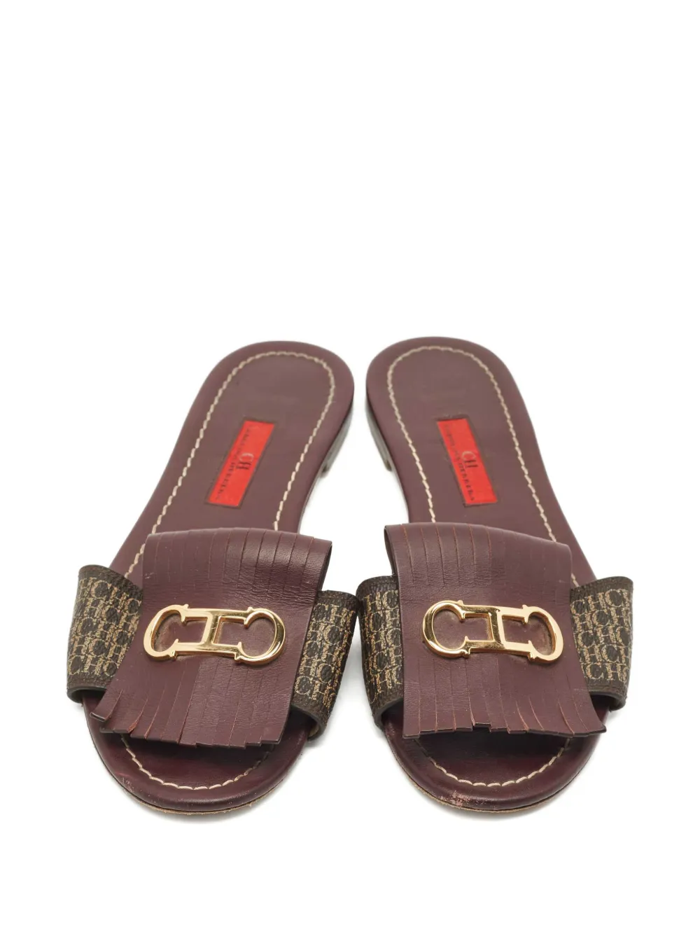 Carolina Herrera logo-plaque fringed sandals - Bruin