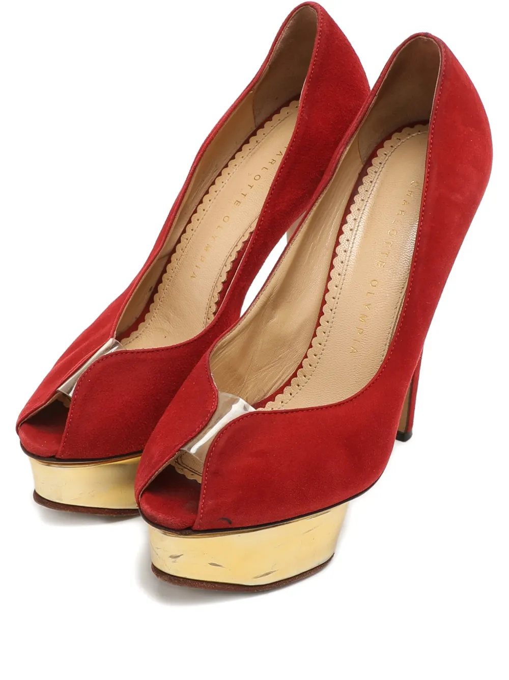 Charlotte Olympia Pumps in pelle scamosciata con plateau - Rosso
