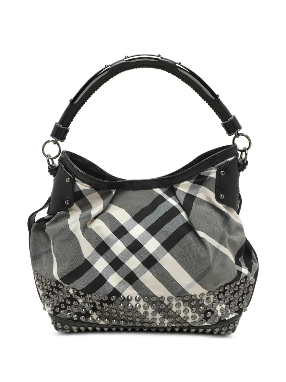 Burberry Pre-Owned check-pattern studded shoulder bag - Grigio