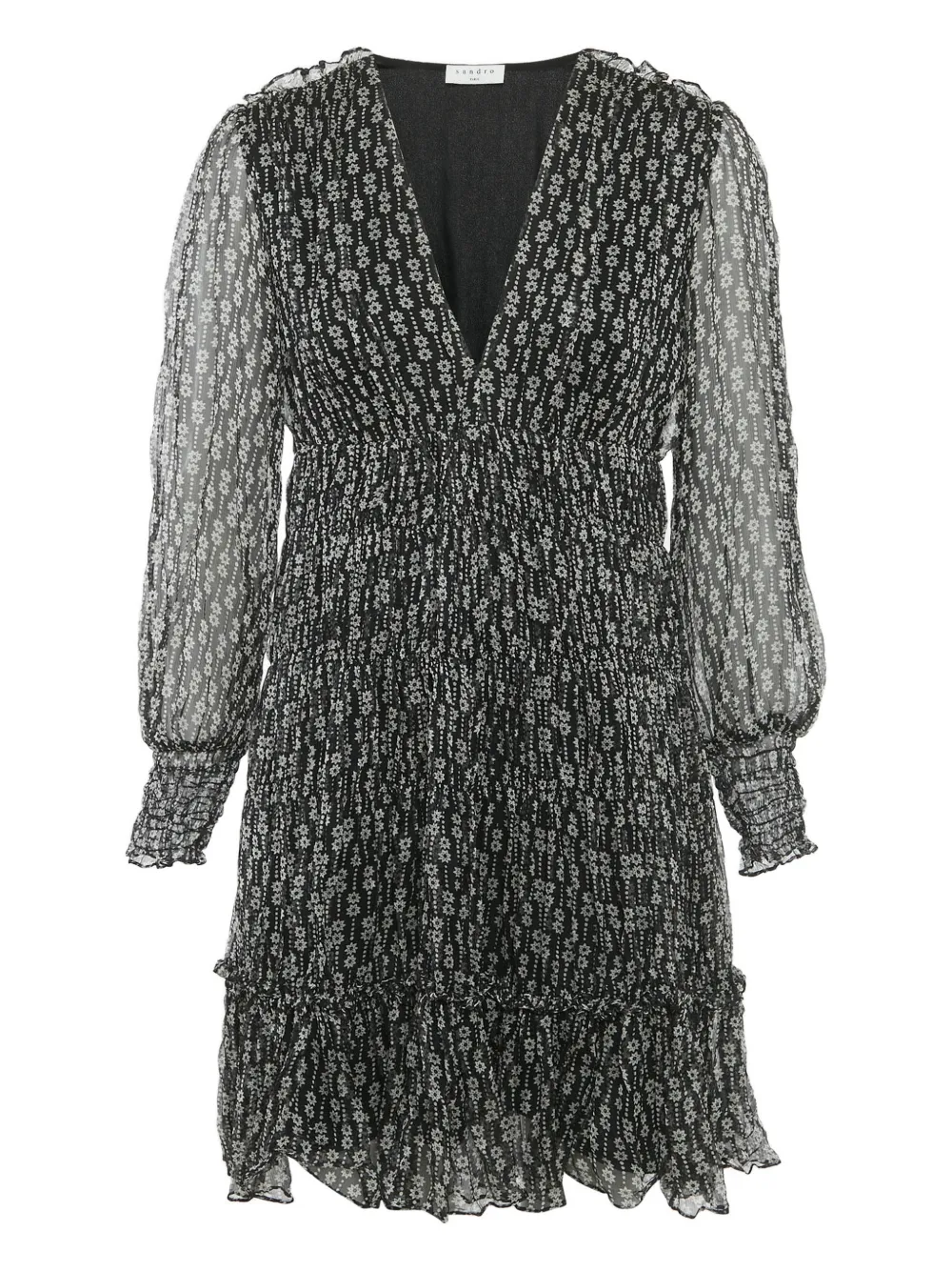 SANDRO floral-print long-sleeve dress - Black