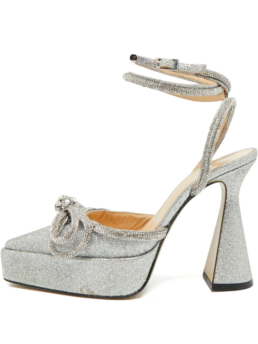 MACH & MACH Double Bow glittered pumps | Silver | Image 1