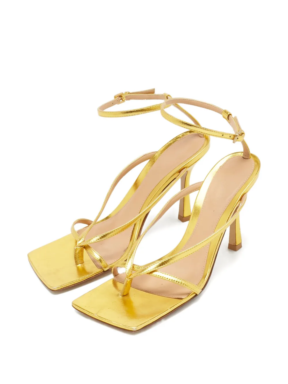 Pre-owned Bottega Veneta Ankle-strap Leather Sandals In Gold