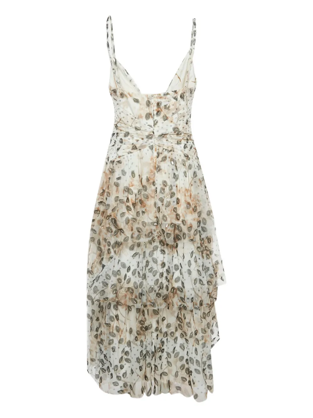Marchesa Notte Leaf appliqué tiered midi dress - Beige