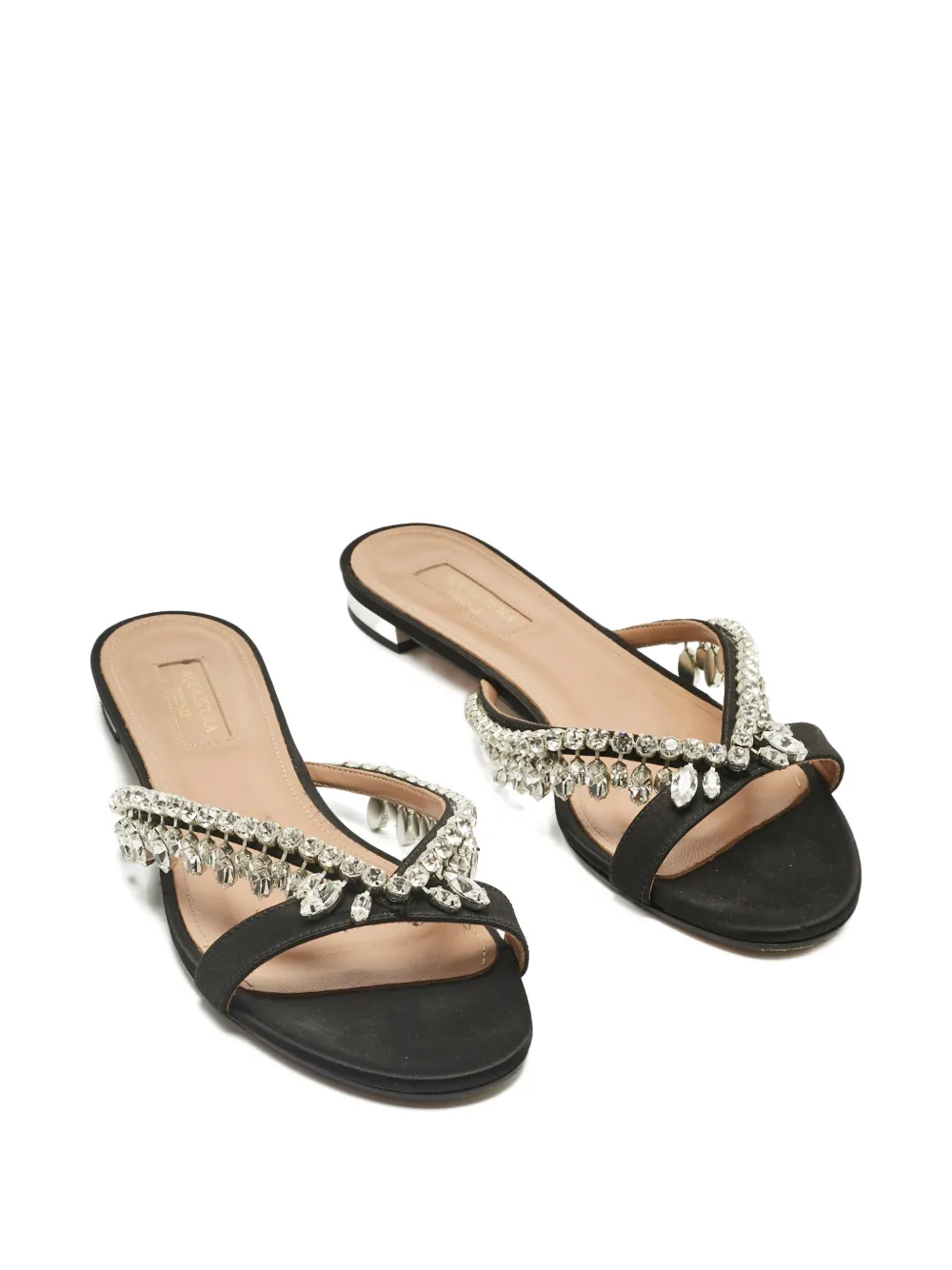 Aquazzura 38.5 crystal flat slide - Zwart