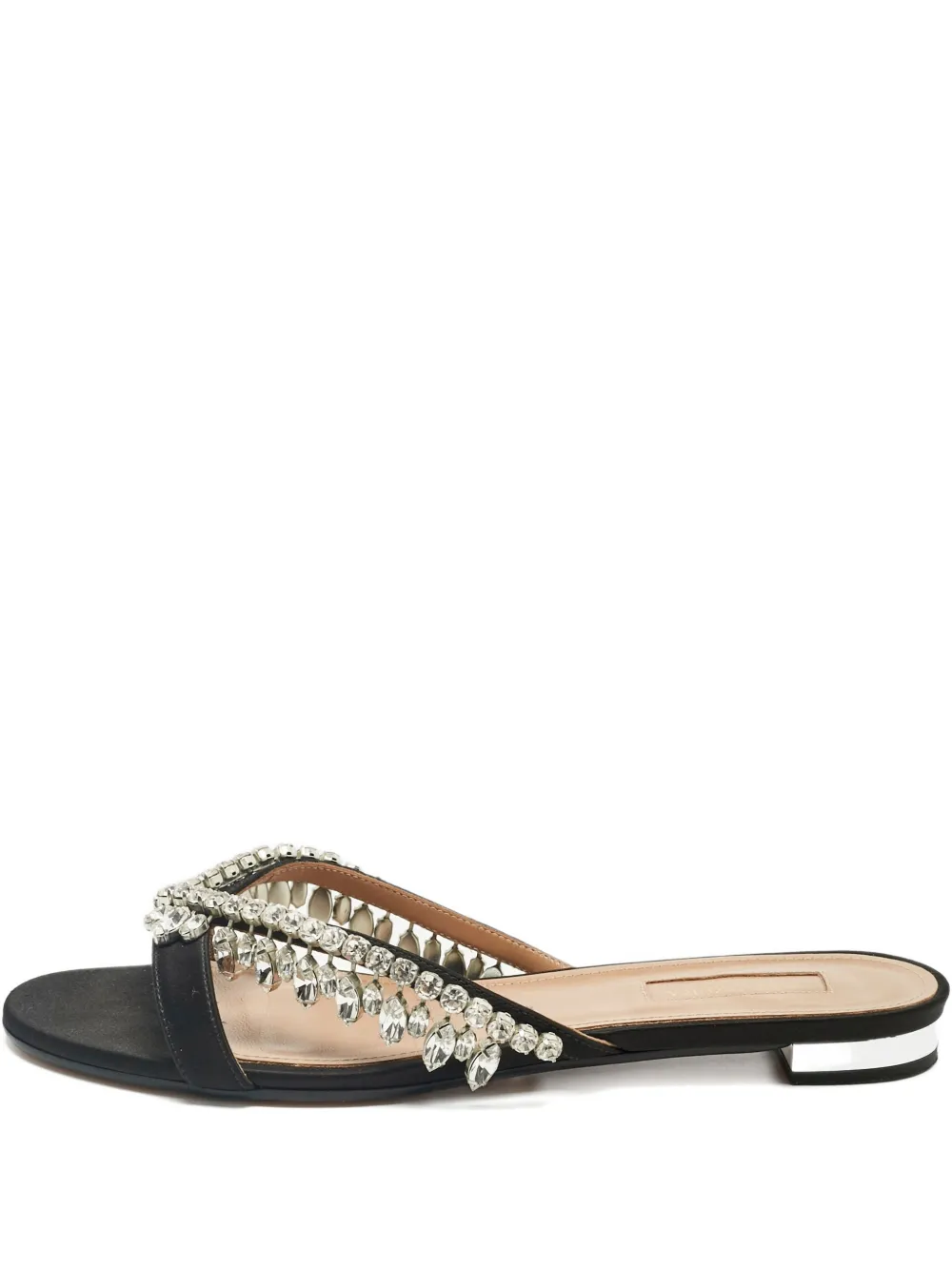 Aquazzura 38.5 crystal flat slide - Nero