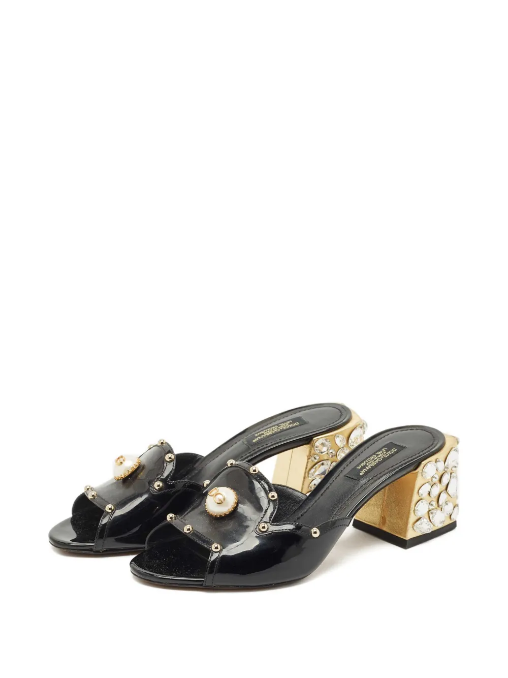 Dolce & Gabbana Pre-Owned pearl-embellished slide mule - Zwart
