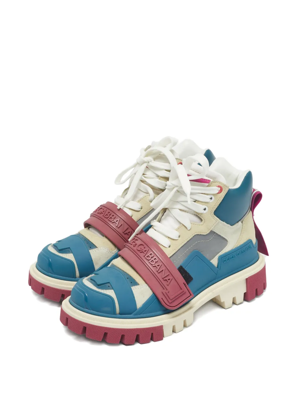 Dolce & Gabbana Pre-Owned patchwork lace-up high-top shoes - Blauw