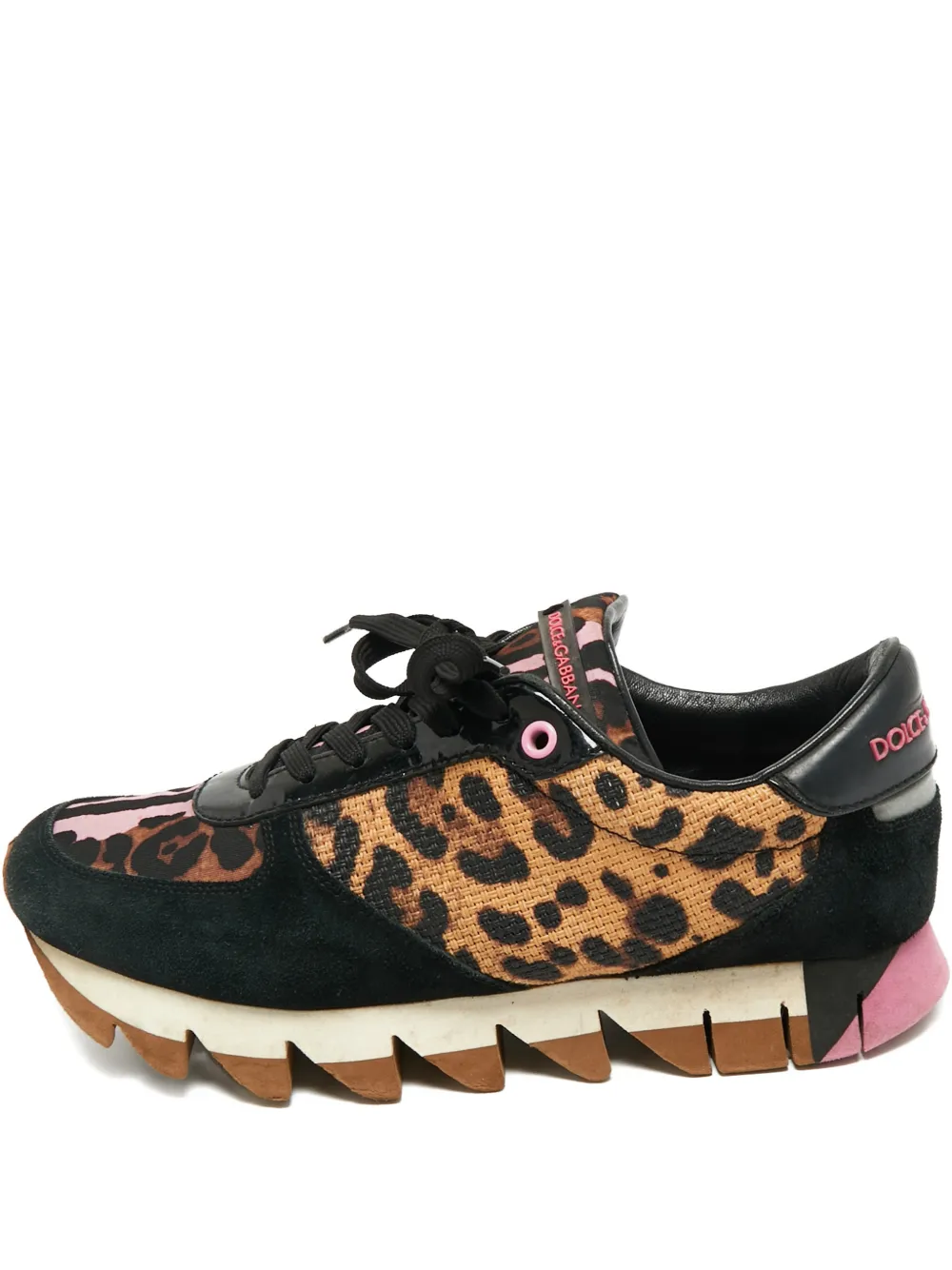 Pre-owned Dolce & Gabbana Leopard-print Low-top Sneakers In Black