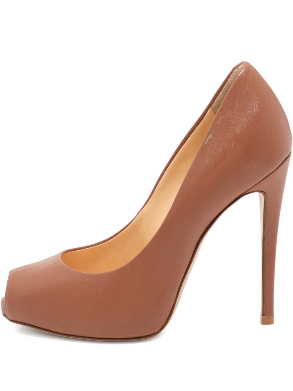 Pre-owned Giuseppe Zanotti Peep-toe Leather Pumps In Brown