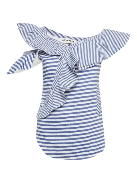 Self-Portrait asymmetric striped top