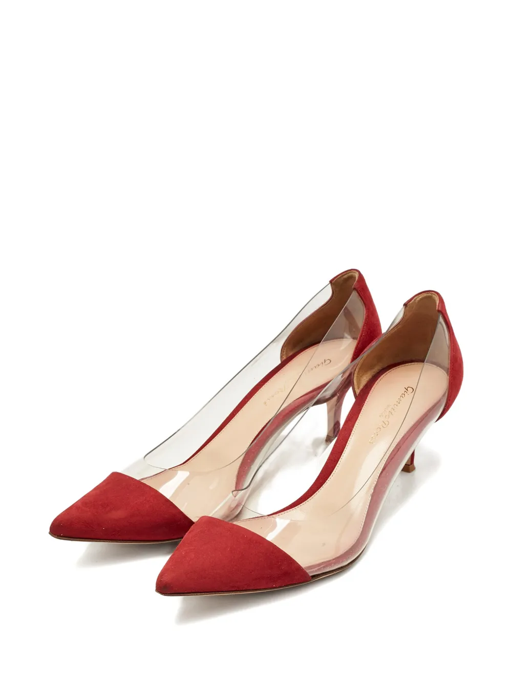 Pre-owned Gianvito Rossi Plexi Pointed Pumps In Red