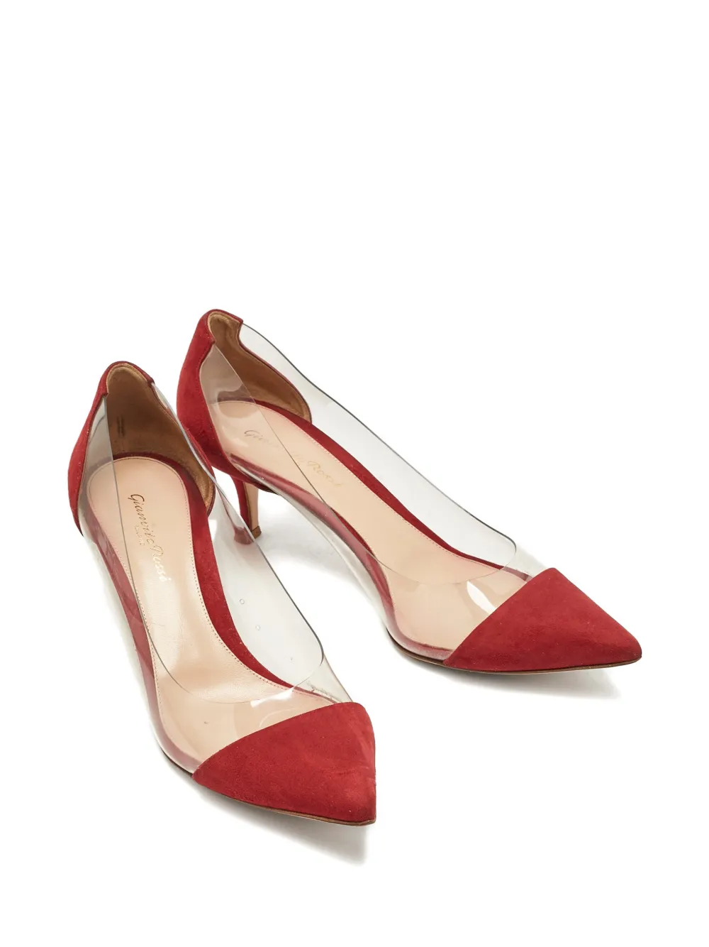 Pre-owned Gianvito Rossi Plexi Pointed Pumps In Red