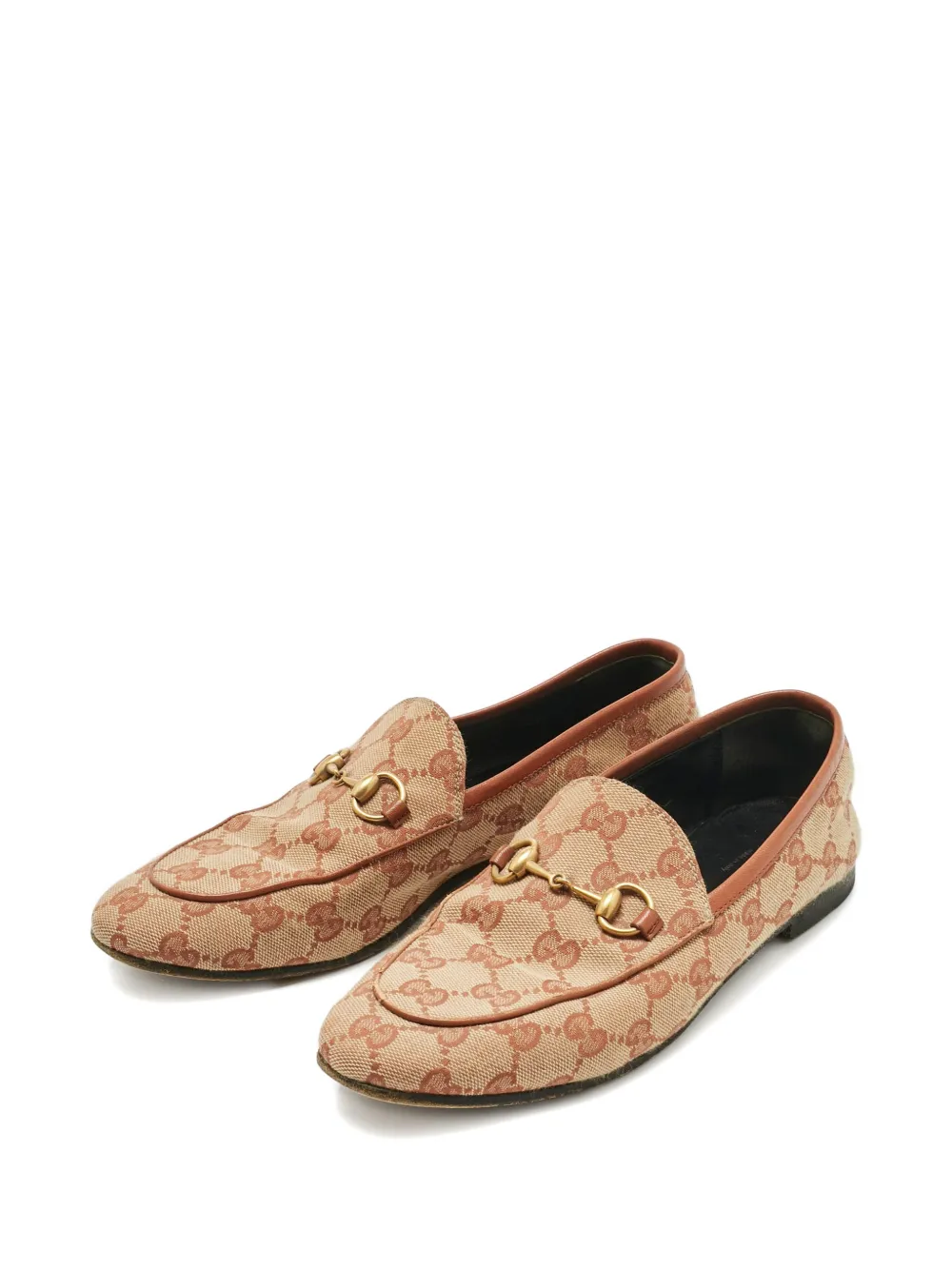 Gucci Pre-Owned Jordaan GG canvas horsebit loafers - Beige
