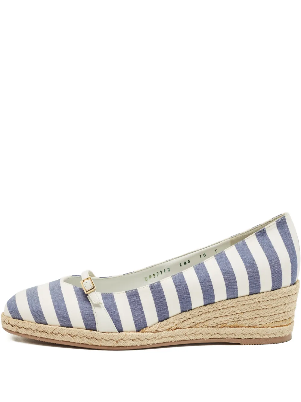 Pre-owned Ferragamo Audrey Striped Wedge Espadrilles In Blue