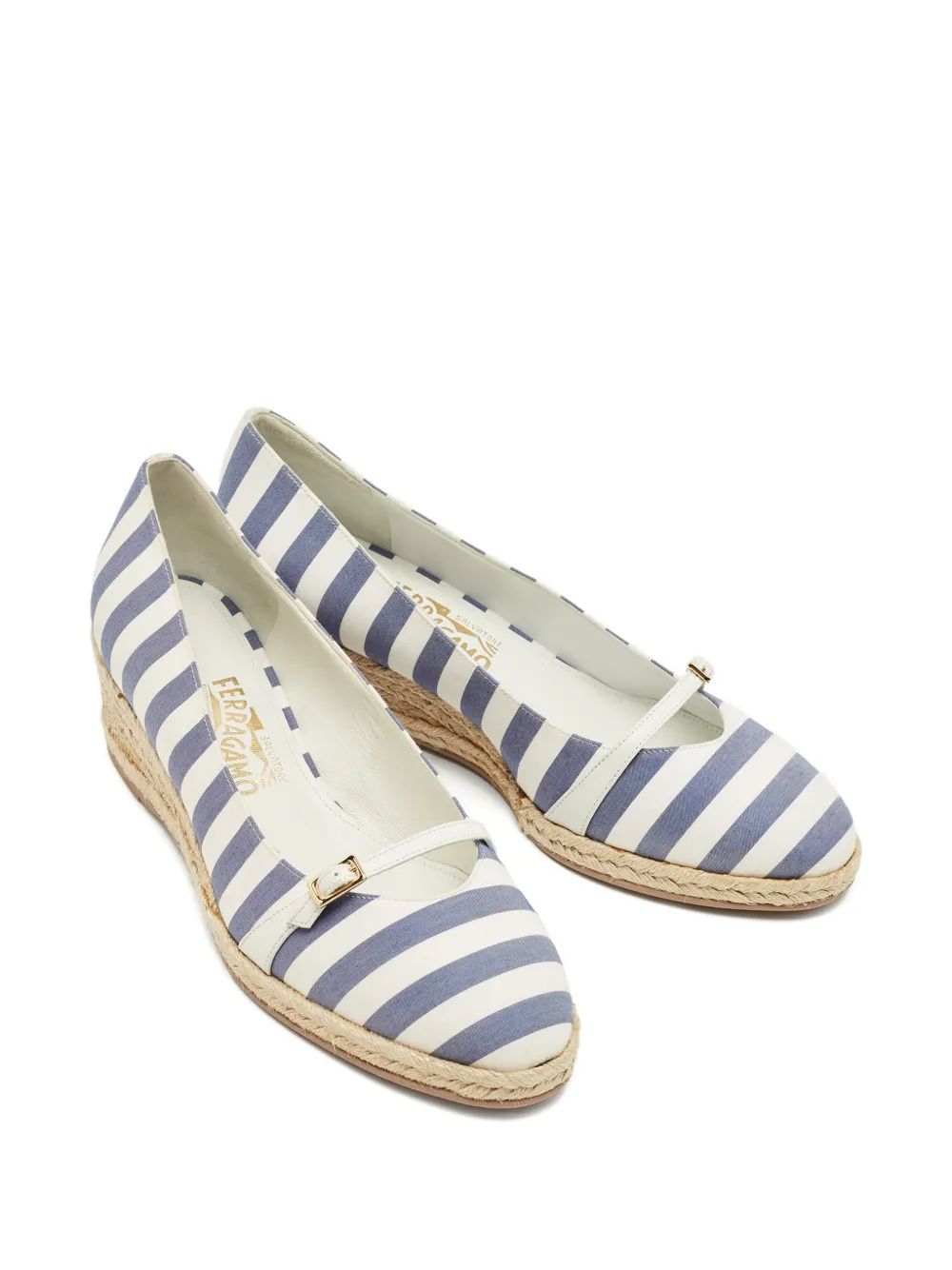 Ferragamo Pre-Owned Audrey striped wedge espadrilles - Blauw