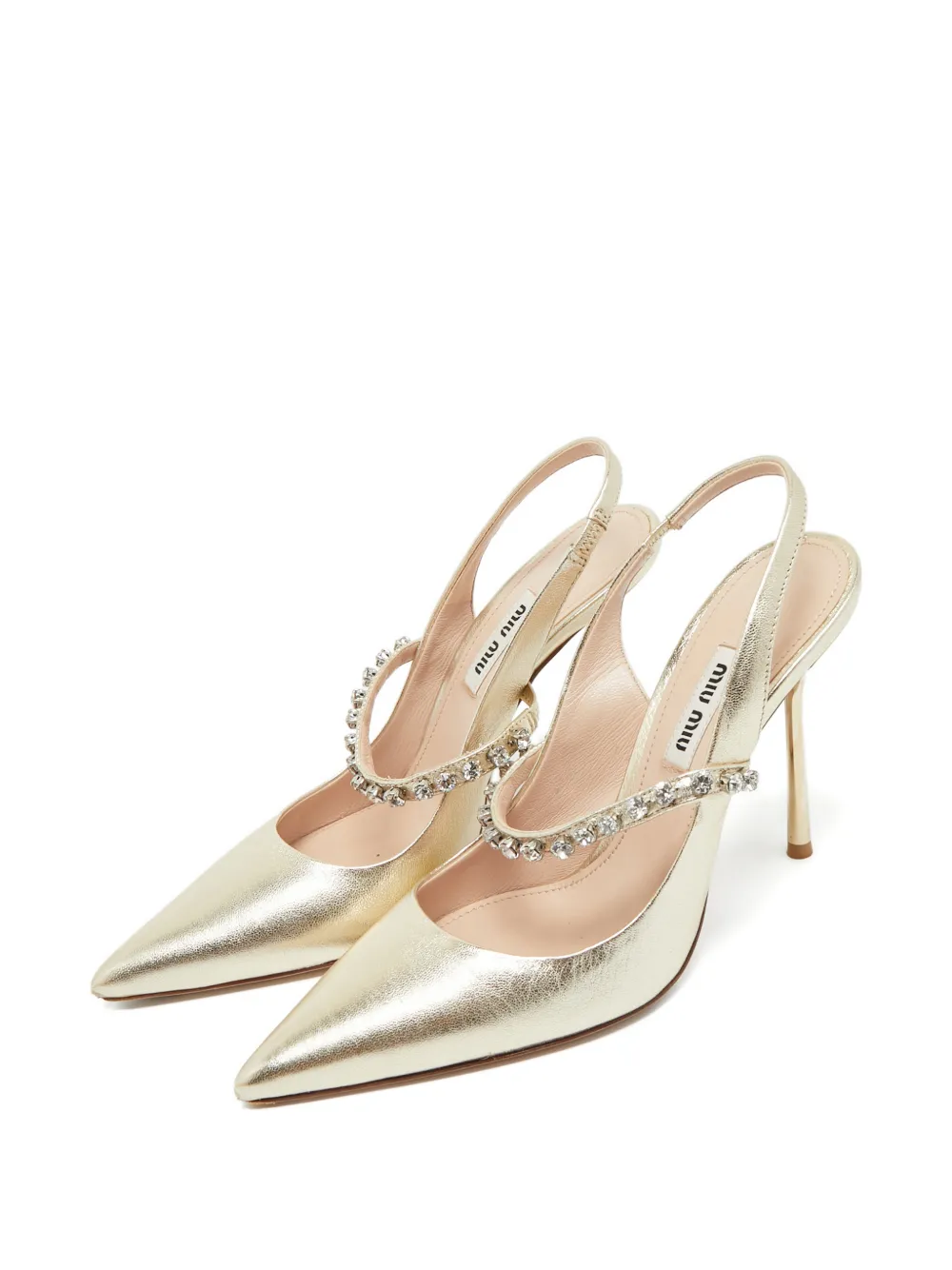 Miu Miu Pre-Owned shimmering crystal Mary-Jane heeled pumps - Geel