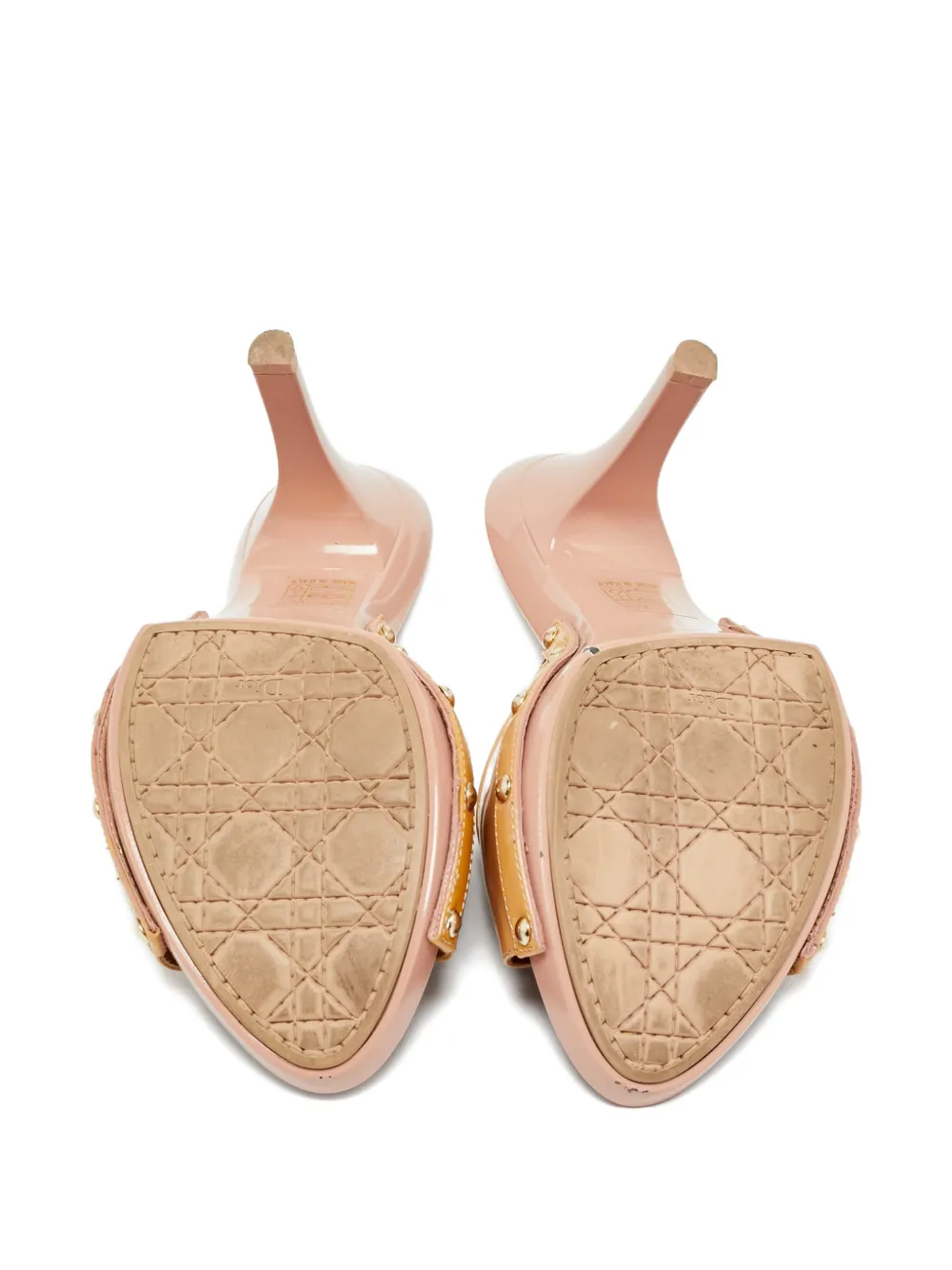 DIOR Pre-owned Idyll Studded Slide Sandals In Neutral