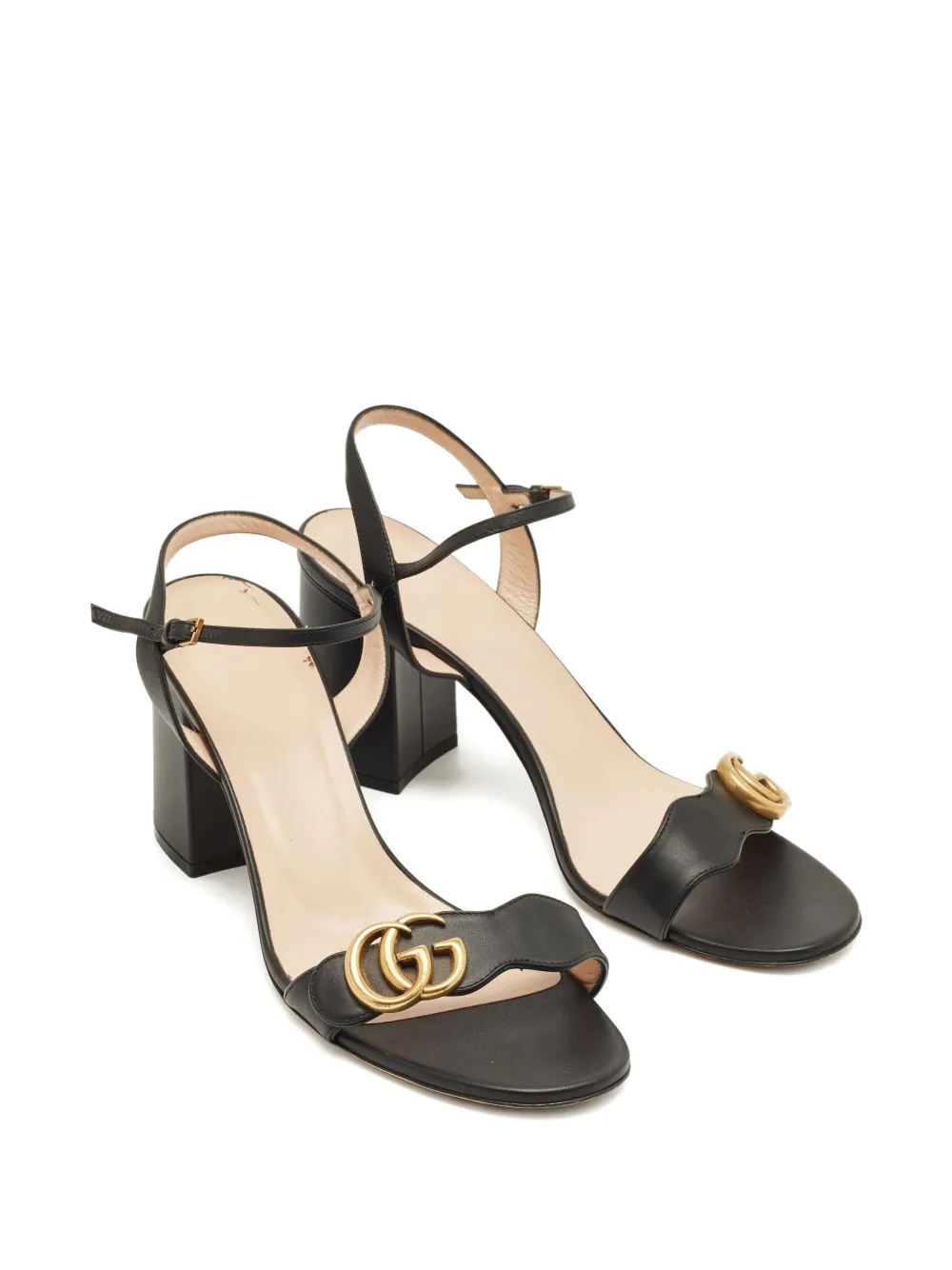 Pre-owned Gucci Gg Marmont Leather Sandals In Black