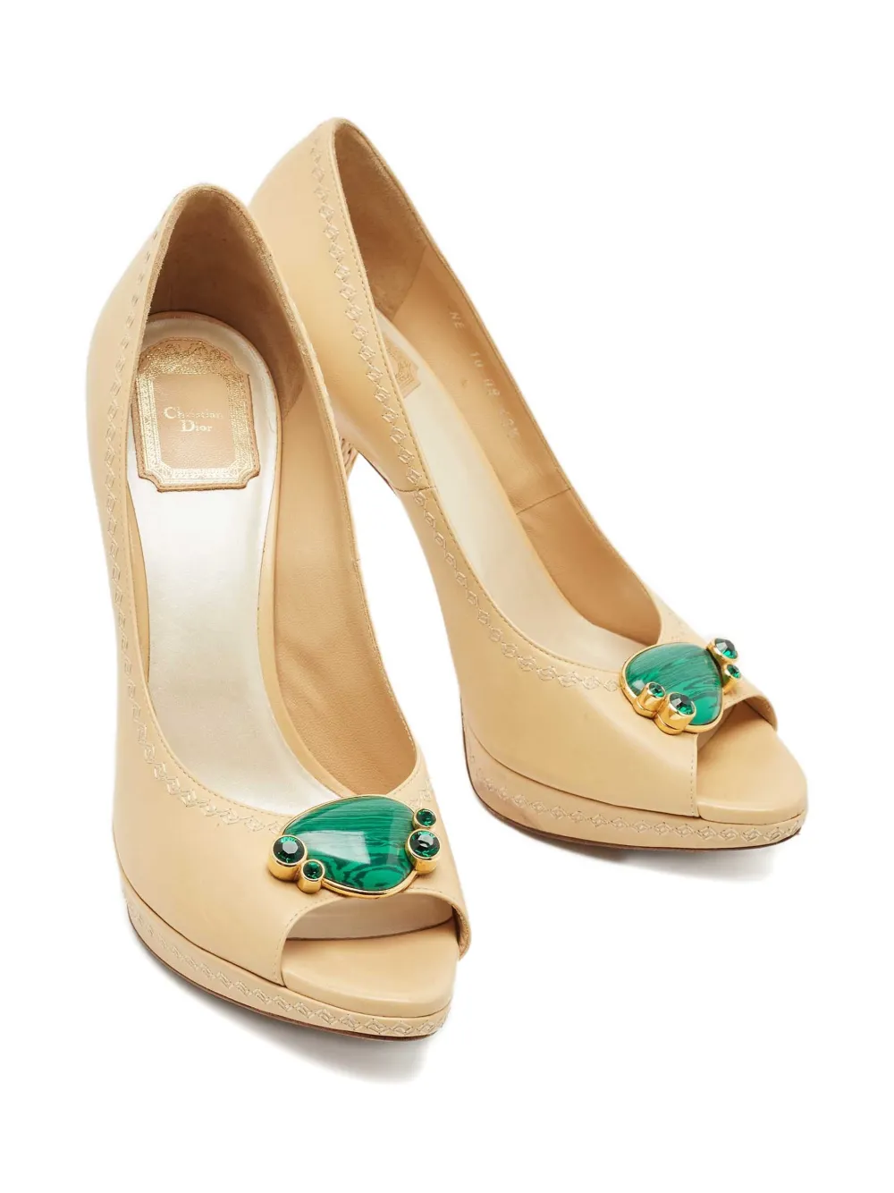 Christian Dior Pre-Owned raffia peep-toe pumps - Beige