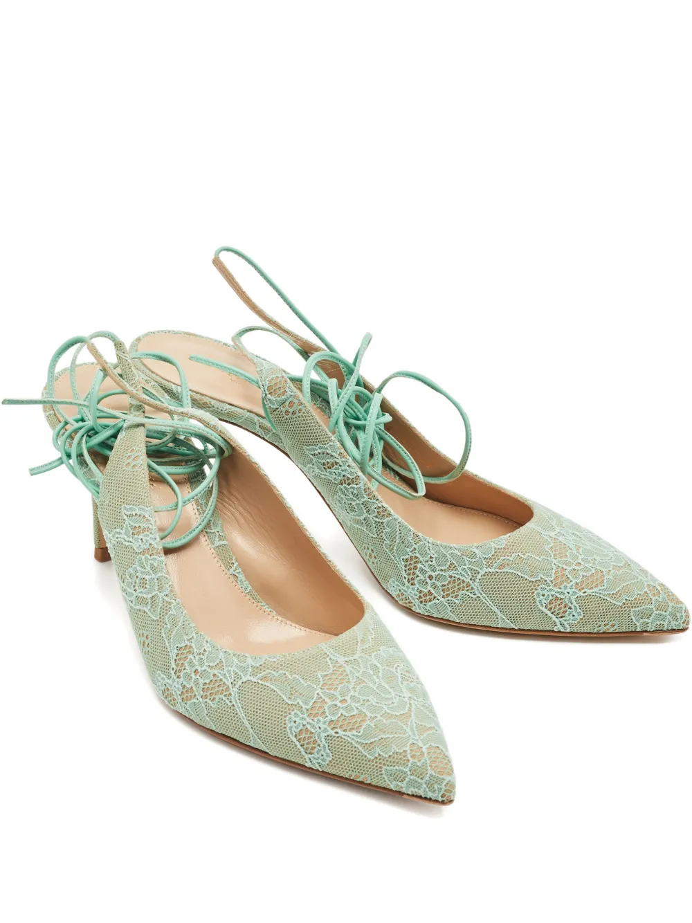 Pre-owned Gianvito Rossi Irene Lace Ankle-tie Pumps In Green