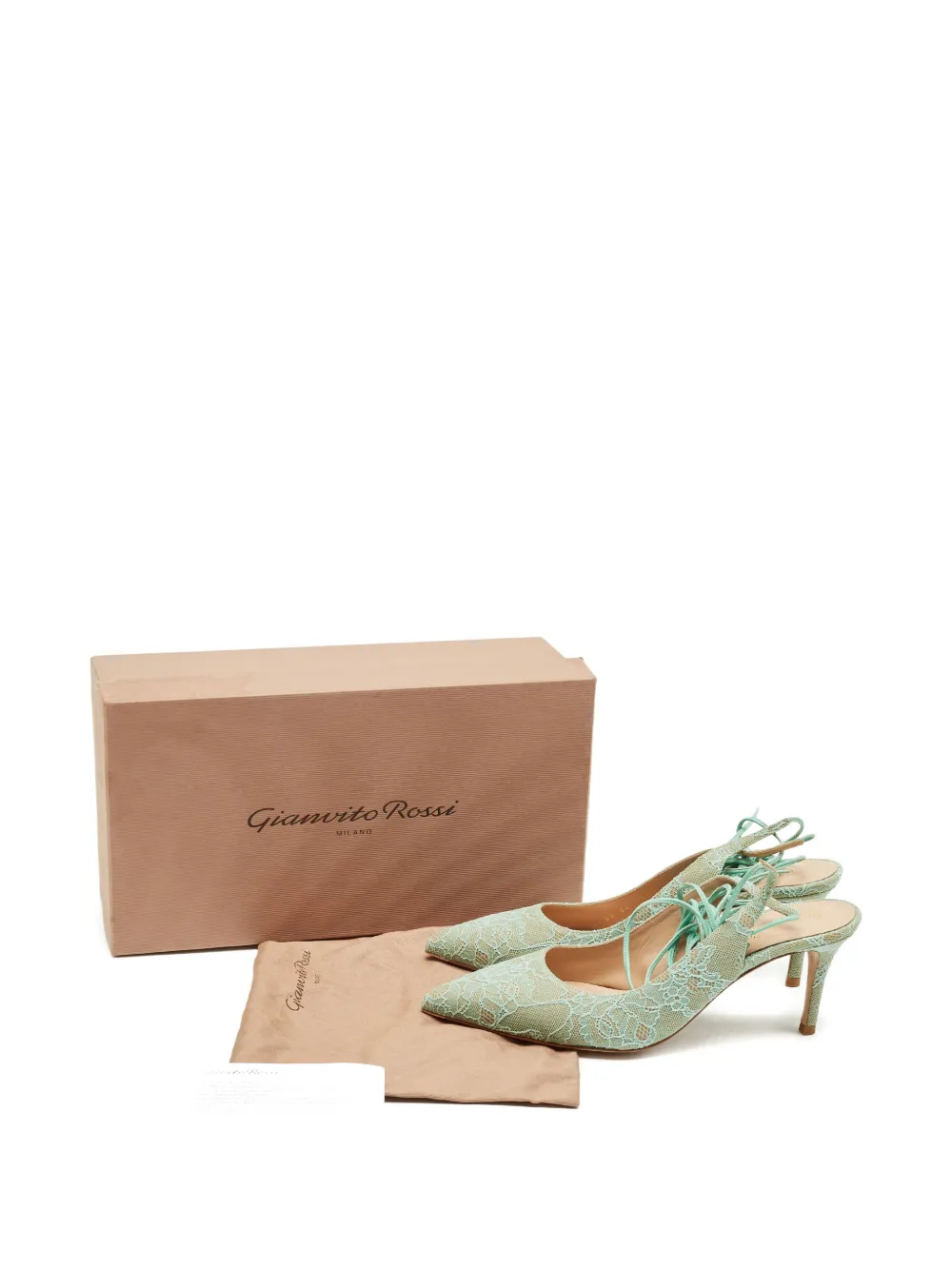 GIANVITO ROSSI Pre-owned Irene Lace Ankle-tie Pumps In Green